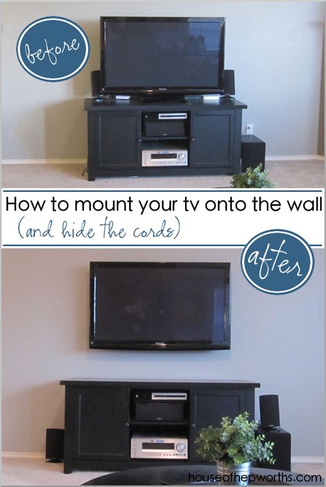 How to mount your tv to the wall and hide the cords www.houseofhepworths.com Tv On Brick Wall, Mount Tv On Wall, Hiding Tv Cords On Wall, Tv On Wall, Hide Tv Cords, Tv On The Wall, Tv Cords, Mount Tv, Hide Cords