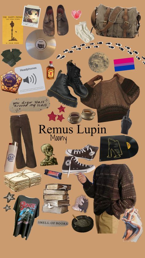 Remus Lupin Outfit Aesthetic Men, Remus Lupin Halloween Costume, Remus Lupin Bedroom Aesthetic, Remus Lupin Inspired Nails, Remus Lupin Clothing Aesthetic, Moony Remus Lupin Aesthetic Outfits, Remus Lupin Mood Board, Remus Lupin Color Palette, Remus Lupin Core Clothes