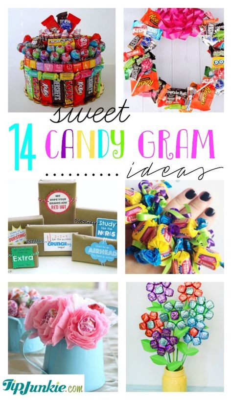 Sweet Candy Gram Ideas-jpg Candygram Ideas, Candy Gram Ideas, Valentine Candy Grams, Candy Boquets, Homemade Gifts For Christmas, Thumbtack Art, Candy Bar Cake, Candy Arrangements, Candy Creations