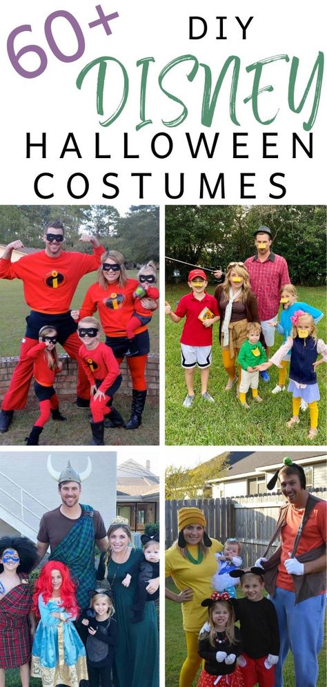 60+ Disney Halloween Costume Ideas for Families! Disney Halloween Costumes Diy, Easy Disney Costumes, Adult Costumes Diy, Disney Family Costumes, Disney Cruise Family, Adult Disney Costumes, Family Themed Halloween Costumes, Disney Costumes Diy, Disney Halloween Parties