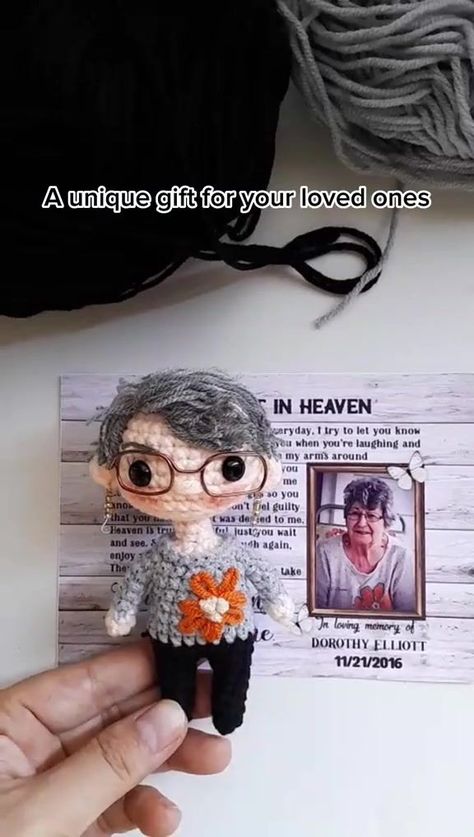 PresentsHome® A CUSTOM PORTRAIT CROCHET DOLL | gift, crocheting, portrait | ❤️We transform precious memories into custom crochet dolls and puppets at My PresentsHome. Honor your loved ones with our heartfelt memorial gifts.... | By PresentsHome | Facebook Memorial Crochet Ideas, Crochet Memorial Gift, Crochet Memorial, Loved One In Heaven, Crochet Gift, Custom Crochet, Good Morning Inspirational Quotes, Precious Memories, Custom Portrait