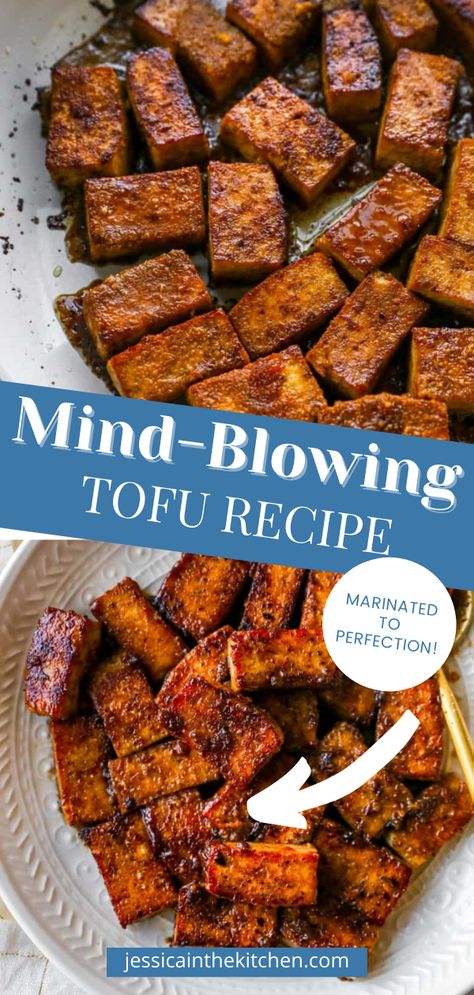 When you bite into this tofu recipe, you are sure to love how delicious it is. It's marinated beautifully too. Firm Tofu Marinade, Marinaded Tofu Recipes, Cooking Tofu In Air Fryer, Cook Tofu For Beginners, Crispy Tofu Marinade, Marinated Air Fryer Tofu, Airfryer Tofu Recipes, Tofu Chicken Marinade, Asian Marinade For Tofu