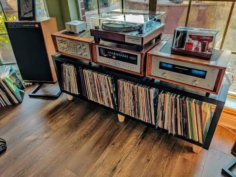 Vinyl Record Crate, Vinyl Record Furniture, Vinyl Record Room, Hifi Room, Record Crate, Audiophile Listening Room, Home Music Rooms, Stereo Console, Vinyl Room