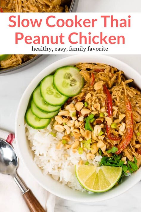 Thai Peanut Chicken Freezer Meal, Crockpot Thai Peanut Chicken, Crockpot Peanut Chicken, Crockpot Thai, Slow Cooker Thai, Instant Family, Easy Food Recipes, Thai Peanut Chicken, Slender Kitchen