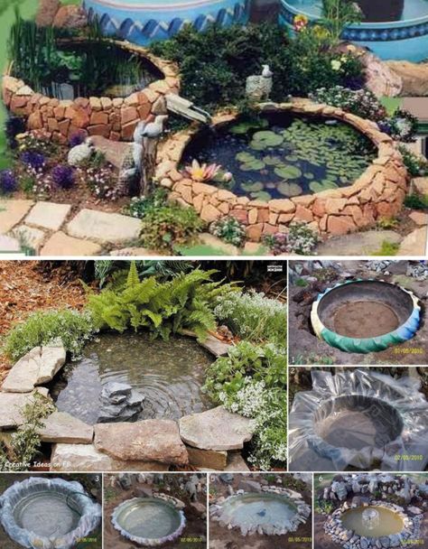 Backyard DIY Pond from Old Tires Tractor Tire Pond, Tire Pond, Diy Backyard Ideas, Tire Garden, Kolam Koi, Pond Garden, Tire Planters, Planters Garden, Diy Pond