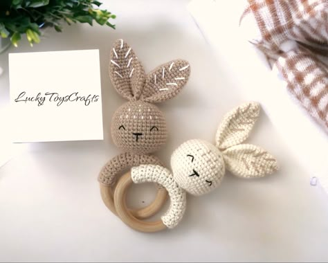 Crochet Bunny Rattle, Rattle Crochet, Baby Girl Themes, Baby Deco, Crochet Baby Projects, Custom Bunny, Crochet Baby Gifts, Crochet Nursery, Crochet Baby Toys