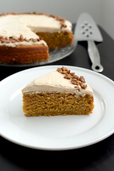 pumpkin spice cake with cinnamon bourbon buttercream frosting | M Loves M Bourbon Cake Recipe, Bourbon Buttercream, Pumkin Cake, Bourbon Cake, Almond Buttercream, Cake With Cinnamon, Pumpkin Spice Cake, Almond Flour Recipes, Chocolate Chip Recipes