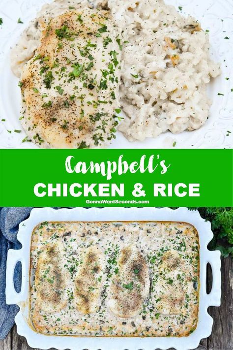 Campbells Soup Recipes Chicken, Recipe With Cream Of Chicken, Campbells Chicken And Rice, Cambells Recipes, Campbells Soup Recipes, Campbells Recipes, Chicken And Rice Recipe, Creamy Chicken And Rice, Easy Chicken And Rice