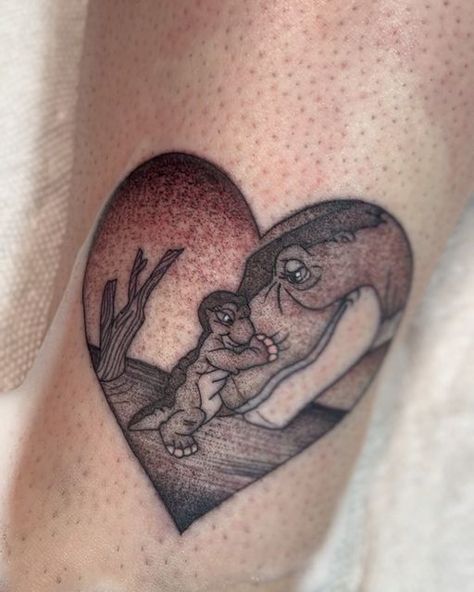 Samm Taylor☠️ サム・テイ�ラー on Instagram: "This scene makes my heart smile.🥹 Anyone else a fan of The Land Before Time?🤍 #LandBeforeTime #BlackWork #NorthMountainTattoo #SammTatts" Land Before Time Dinosaurs Tattoo, The Land Before Time Cake, Tree Star Tattoo Land Before Time, Little Foot Tattoos Land Before Time, Baby Dinosaur Tattoo, Jurassic Park Tattoos, Land Before Time Tattoo, Little Foot Tattoos, Velociraptor Tattoo