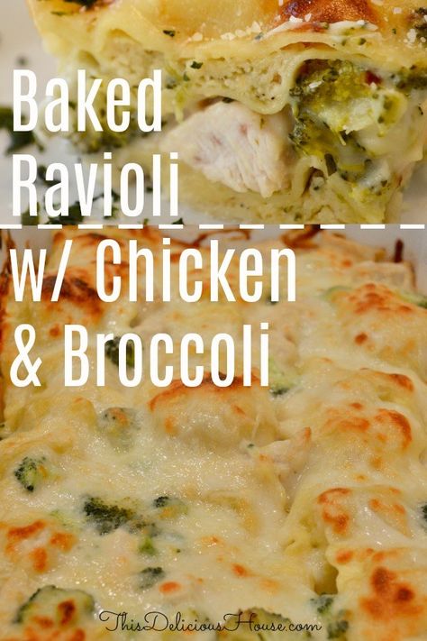 Baked Ravioli with Chicken and Broccoli is a easy recipe for a delicious casserole that can be made ahead. You can use frozen ravioli and cover it with this delicious Alfredo Béchamel sauce. Easy and healthy, can be baked in the oven and is a great substitute for lasagna. #bakedravioli #ravioli #raviolirecipe #chicken #chickenbreast #broccoli #makeahead #raviolicasserole #bakedraviolicasserole #alfredosauce #alfredo #bechamel #partyfood #pasta #partyrecipe #thisdelicioushouse Ravioli With Chicken, Frozen Ravioli Recipes, Casserole Italian, Weeknight Dinner Easy, Chicken Ravioli, Ravioli Casserole, Baked Ravioli, Béchamel Sauce, Ravioli Bake