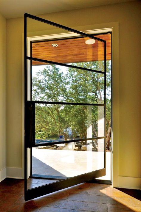 Pivot Doors - Portella Steel Doors and Windows Large Pivot Door, Paned Windows, Door Alternatives, Steel Doors And Windows, Pivot Door, Door Glass Design, Door Inspiration, Pivot Doors, Architecture Inspiration