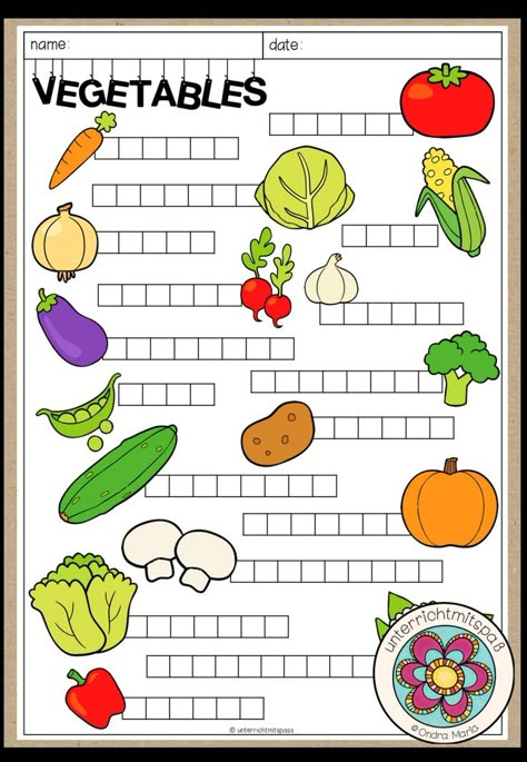 Food In English For Kids, Vegetables Worksheets For Kids, Food Activities For Kids, Vegetables Activities, Vegetable Worksheet, Kids Worksheet, English Activities For Kids, Food Activities, English Language Learning Grammar