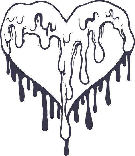 Melting Head Drawing, Drip Art Drawing, Blood Dripping Drawing, Dripping Heart Tattoo, Drip Drawing Ideas, Heart Dripping, Screaming Drawing, Dripping Heart, Hearts Illustration