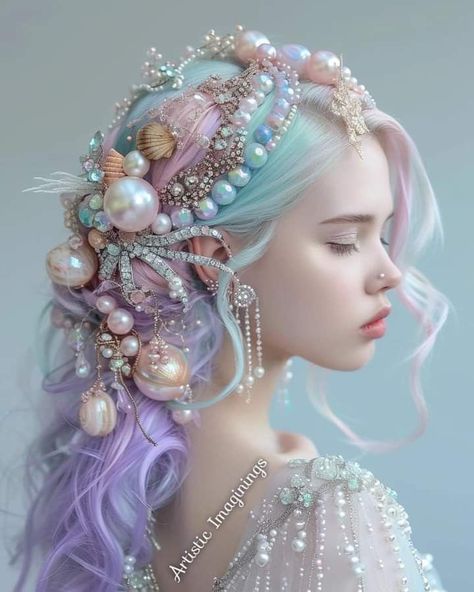 Mermaid Hair Dye, Mermaid Costume Dress, Mermaid Jewelry Aesthetic, Siren Hair, Mermaid Hairstyle, Mermaid Hairstyles, Sirens Fashion, Sea Hair, Anime Long Hair