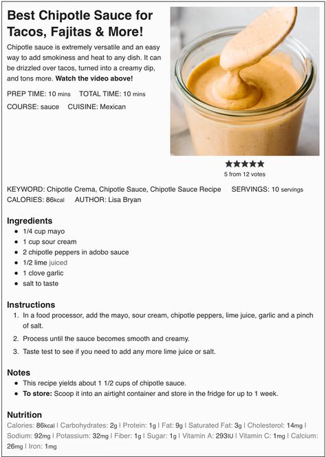 Crème Sauce For Tacos, Tim Hortons Chipotle Sauce Recipe, Chipotle Sour Cream Sauce, Chipotle Cream Sauce Tacos, Flavored Mayo Recipes, Brisket Pasta, Chipotle Crema Sauce, Creamy Chipotle Sauce Recipe, Chipotle Sauce Recipe