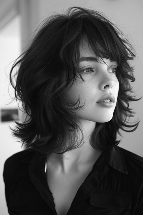 Curly Short Hairstyles Round Face, Way Hairstyles, Womens Wavy Hairstyles, Bedhead Hairstyle, Long Dress Short Hair, Shag Long Bob, Mid Length Wavy Hairstyles For Women, Hair Cuts Short For Women, Hair Curled Towards Face