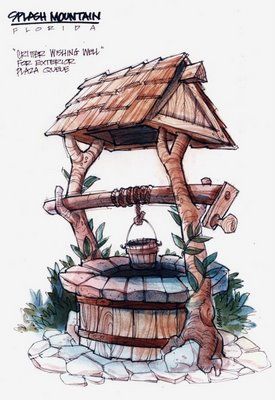 Don Carson Well Sketch, Well Drawing, Well Illustration Water, Watermill Concept Art, Traveling Wagon Fantasy Art, Disney Concept Art, Pencil Art Drawings, Wishing Well, Landscape Drawings