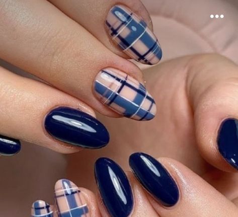 Royal Blue Acrylic Nails, Nails Royal Blue, Geeky Nails, Simple Nail Designs Acrylic, Burberry Nails, Plaid Nail Designs, Plaid Nail Art, Prom Nail Designs, Royal Blue Nails