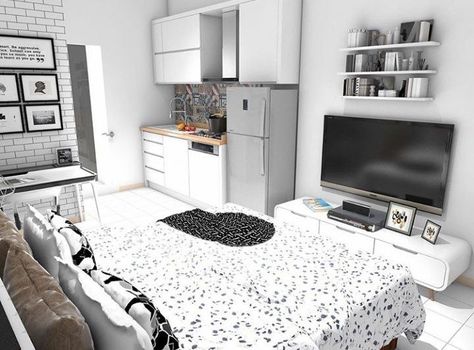 Studio Apartment Living Room, L Living Room, Apartment Living Room Layout, Kit Net, Studio Apartment Floor Plans, Apartemen Studio, Minimalist Living Room Apartment, Cozy Studio Apartment, Studio Apartment Living