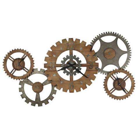 Howard Miller 20" Wall Clock | Perigold Gallery Wall Clock, Industrial Clock Wall, Gold Wall Clock, Wooden Gears, Howard Miller, Black Hands, Oversized Wall Clock, Clock Movements, Industrial Wall