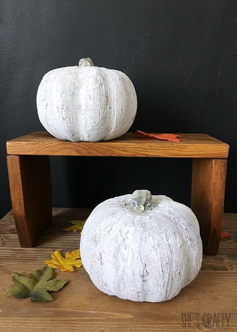 Spackle Pumpkin, Cement Pumpkins, Concrete Creations, Cricut Signs, Diy Cement, Pumpkin Uses, Vintage Porch, Fake Pumpkins, Plastic Pumpkins