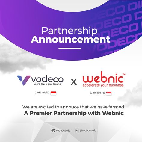 Hello folks, we are excited to announce our partnership with @webnic.cc as premier partners! Together, we will provide the best solutions in domain management. Stay tuned for exclusive offers! #Vodeco #Webnic #BisnisHebatMulaiDariWebsite Partnership Social Media Design, Partnership Creative Ads, Partnership Announcement Poster Design, Call Center Design Poster, Partnership Announcement Post, Brand Partnerships Design, Conference Social Media Post, Business Conference Design, Announcement Design Graphics