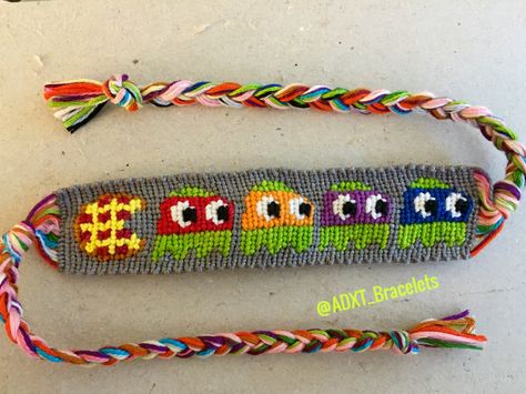 TMNT Pacman Alpha Friendship Bracelet Pattern #21149 - BraceletBook.com Tmnt Friendship Bracelet, Tmnt Bracelet, Friendship Crafts, Embroidery Floss Bracelets, Floss Bracelets, Bracelets Ideas, Diy Bracelets Tutorials, Embroidery Bracelets, Bracelets With Meaning