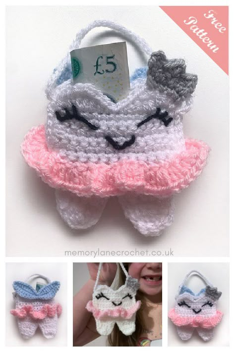 Tooth Fairy Bag Free Crochet Pattern Crochet Dog Sweater Patterns, Crochet Tooth Fairy Pillow, Crochet Easy Projects, Crochet Tooth Fairy, Crochet Tooth, Crochet Wash Cloths, Tooth Fairy Pillow Pattern, Crochet To Sell, Crochet Projects To Sell