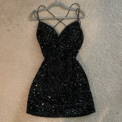 Adorable Black Sequin Dress, Perfect For Homecoming, A Semi, Or The Eras Tour!! Size 8-10 But Is Stretchy. Beautiful Sequin Detailing And Criss Cross Open Back. Mesh Detailing On The Neckline. Never Worn, Brand New!! Bought Two For Sizing And This One Didn’t Work Out. Semi Dresses Black, Morp Dresses Short, Euphoria Homecoming Dress, Cute Black Homecoming Dresses, Black Dresses For Homecoming, Black Dress With Back Open, Homecoming Dress Freshman, Dresses For Hoco Freshman, Disco Homecoming Theme Dress