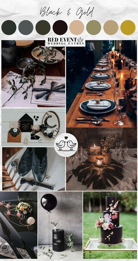 The Ultimate Guide: Choosing The Perfect Wedding Colour Palette — Red Event Online Wedding Planning & Fayres Goth Wedding Theme, Halloween Wedding Ideas, Halloween Wedding Decorations, Wedding Reception Themes, Dark Wedding Theme, Wedding Reception Lighting, Black And Gold Wedding, Halloween Themed Wedding, Wedding Colour