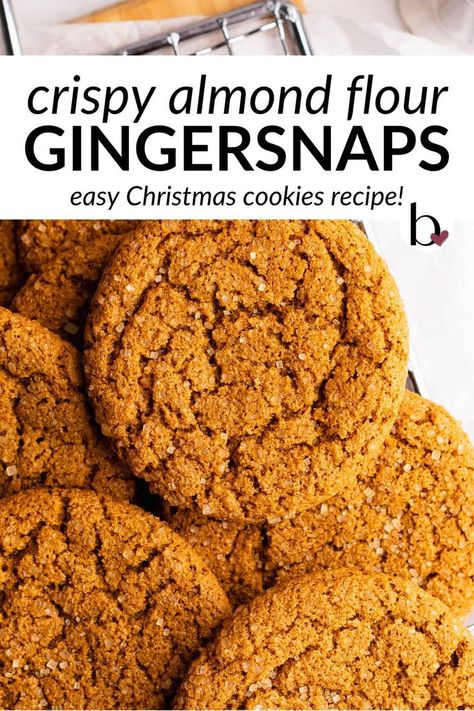 Crispy gingersnaps cookies stacked on a wire rack. Gf Gingersnap Cookies, Gluten Free Ginger Snaps, Ginger Snap Cookies Recipe, Ginger Cookie Recipes, Gluten Free Christmas Cookies, Gingersnap Cookies, Recipe For Christmas, Easy Christmas Cookie Recipes, Gluten Free Christmas