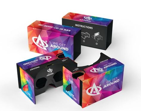 Above: We Get Around Unofficial Cardboard VR Viewer. Use the We Get Around Art Department to create your Unofficial Cardboard artwork and Standard and Premium Members receive a free Month of Membership (please ask Dan Smigrod before placing your artwork order). Love our "Blue" or "Multi-color" design and simply want your logo and website (instead of ours) for Unofficial Cardboard?  Pay We Get Around $399 ($299 for Standard and Premium Members of the We Get Around Referral Network.) Vr Cardboard, Virtual Reality Technology, 360 Virtual Tour, Art Department, Virtual Tour, Virtual Reality, Create Yourself, Gum, Color Design