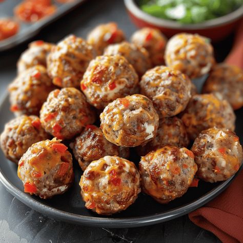 Rotel Cream Cheese Sausage Balls - Recipes, Tasks & Tools Rotelle Sausage Balls, Appertiser Ideas, Grilled Sausage Recipes, Cheese Sausage Balls, Cream Cheese Sausage, Rotel Recipes, Cream Cheese Sausage Balls, Sausage Balls Recipe, Cream Cheese Ball