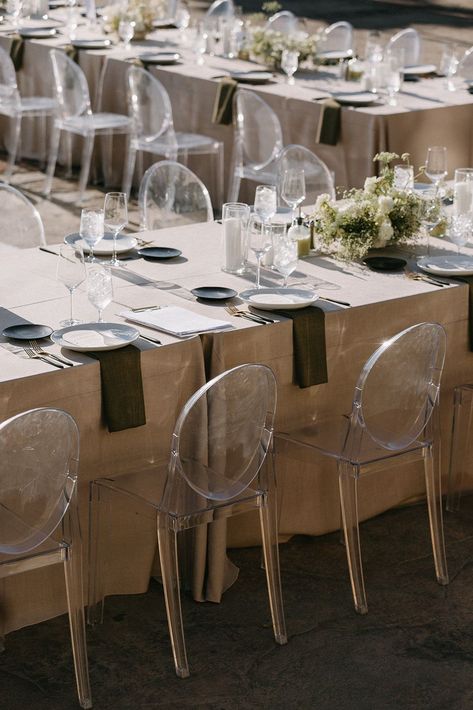 Ghost Chairs Wedding Reception, Ghost Chairs Wedding, Ghost Chair Wedding, Event Space Design, Wedding Reception Chairs, Chivari Chairs, Hummingbird Nest Ranch, Traditional Color Palette, Modern Wedding Design