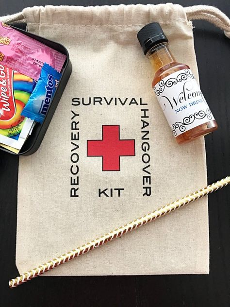 Hangover Kit, Survival Kit, Welcome Bags, Recovery Kit, First Aid, DIY, Bridal Shower Favor, Destina Hangover Bag, Bridal Survival Kit, Diy Bridal Shower, 21 Bday, Mini Liquor Bottles, Dream Beach Wedding, Emergency Survival Kit, Hangover Kit, Bags Ideas