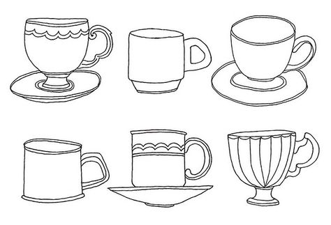 Teacup line drawings Halloween Edible Crafts, Tea Cup Drawing, Lucy Rose, Simple Line Drawings, Coffee Type, Digi Stamps, Art Journal Inspiration, Art Plastique, الرسومات اللطيفة