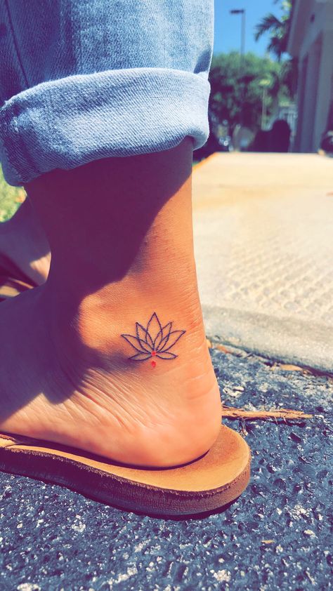 Lotus Flower Tattoo w/ Semi-Colon Lotusblume Tattoo, Colon Tattoo, Small Lotus Tattoo, Semi Colon, Polynesian Tattoos, Shape Tattoo, Semicolon Tattoo, Foot Tattoos For Women, Small Flower Tattoos