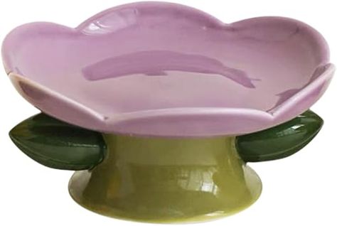 PIPIPET Raised Cat Bowls, Ceramic Cat Bowls, Handmade Flower Ceramic Raised Cat Dish, Elevated Cat Food Bowls for Protecting Spine & Whisker Fatigue Basic Bowls-Purple : Amazon.ca: Pet Supplies Cat Food And Water Bowl, Purple Plates, Pink Bowls, Cat Food Bowl, Cerámica Ideas, Floral Bowls, Cat Bowl, Ceramic Cat, Flower Bowl