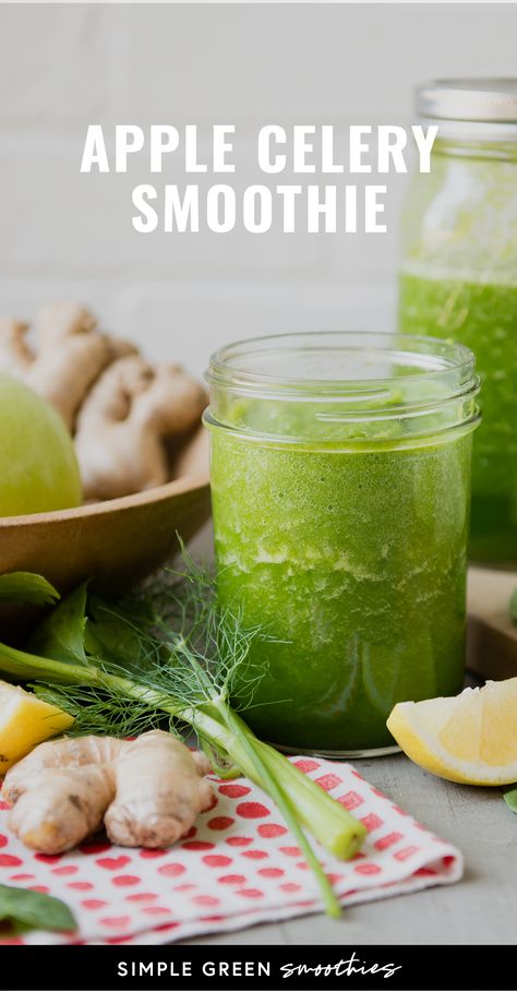 This apple celery smoothie recipe is a green smoothie full of green fruits and vegetables. A fiberous way to start the day! Celery Smoothie Recipes, Green Apple Recipes, Celery Smoothie, Berry Green Smoothie, Green Apple Smoothie, Low Sugar Smoothies, Green Fruits And Vegetables, Smoothie Recipies, Apple Smoothie