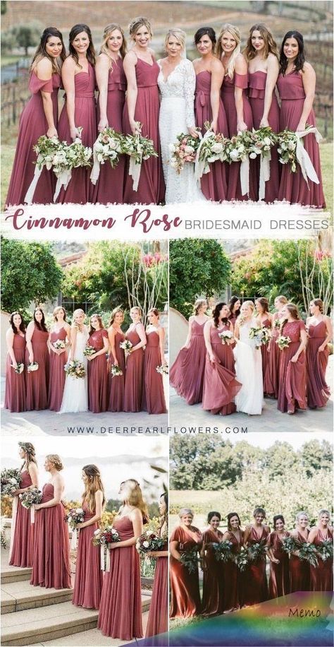 Wedding Colors Ideas, Bridesmaid Color Palette, Bridesmaid Dress Trends, Wedding Guest Etiquette, Deer Flowers, Dusty Rose Bridesmaid, Rose Wedding Theme, Rose Bridesmaid, Cinnamon Rose