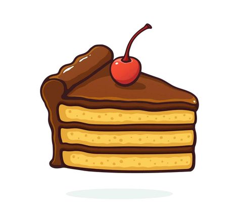 Cartoon illustration of a piece of cake with chocolate cream and cherry Chocolate Cake Cartoon, Chocolate Cake Pictures, Cake Icon, Cake Clipart, Cartoons Hd, Food Doodles, Cake Illustration, Chocolate Cream Pie, Food Cartoon