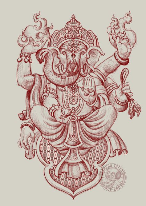 Ganapati Tattoo Design, Ganesha Tattoo Mandala, Lakshmi Tattoo, Hinduism Tattoos, Ganesh Tattoo Design, Ganesha Tattoo Sleeve, Ganpati Tattoo, Elephant Art Tattoo, Elephant Skull