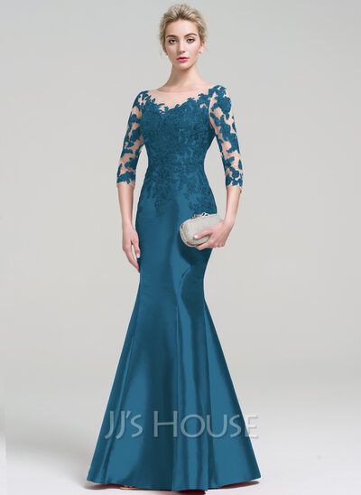 Trumpet/Mermaid Scoop Neck Floor-Length Satin Evening Dress (017093464) - JJ's House Satin Evening Dress, Sparkly Prom Dress, Satin Evening Dresses, Groom Dresses, Groom Dress, Mother Of The Groom, Elegant Dress, Evening Dress, Prom Dress