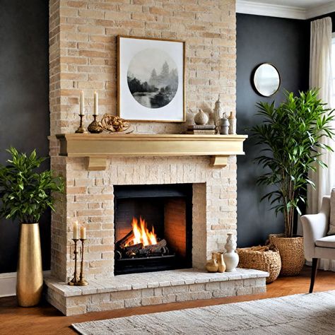 40 Painted Brick Fireplace Ideas That Make a Statement Transitional Brick Fireplace, Fireplace Colors, White Painted Fireplace, Brick Fireplace Remodel, Brick Fireplace Ideas, Living Room Upstairs, Brick Fireplaces, Red Brick Fireplaces, Painted Brick Fireplace