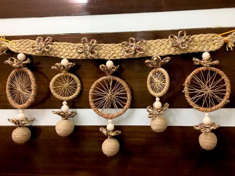 Jute Toran Design, Handmade Toran, Toran Design, Hanging Decorations Diy, Wedding Embroidery Hoop, Jute Craft, Rope Decor, Rakhi Design, Jute Crafts