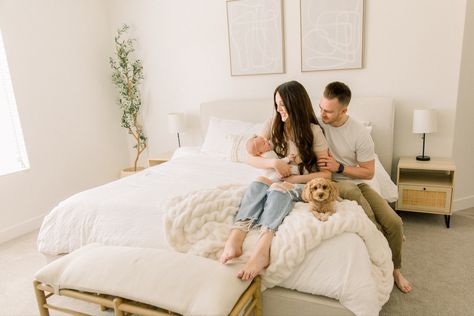 Master bedroom family photos with newborn lifestyle shoot Family Photos With Newborn, Photos With Newborn, Age Gap Couples, Portraits At Home, Lifestyle Family Photos, Nightstand With Storage, Bedroom Photography, Storage For Living Room, Nathan James