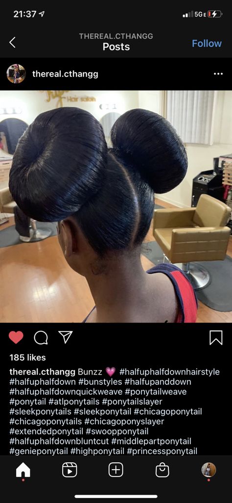 High Bun With Swoop, Two High Buns, Two Buns Half Up Half Down, Half Up Half Down With Swoop, Extended Ponytail, Two Buns, Weave Ponytail, High Bun, Bun Styles