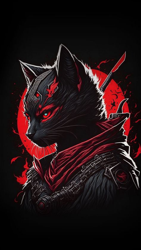 Free background desktop, hd wallpaper cat, warrior, black, red, art, background hd for pc, mobile phone Silent Warrior, Cat Warrior, Moonlight Art, Wild Animal Wallpaper, Ninja Cats, Samurai Artwork, Anime Guys Shirtless, In The Shadows, Anime Animals