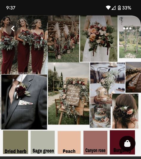 Sage Burgundy Gold Wedding, Sage And Crimson Wedding, November Wedding Burgundy, Red Peach And Green Wedding, Rustic Chic Wedding Colors, Safe And Burgundy Wedding, Burgundy Sage Black Wedding, Maroon Gold And Green Wedding, Burgundy Green And Champagne Wedding