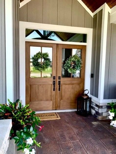 Double Door With Transom, Front Door With Transom, Door With Transom, Double Front Doors, Exterior Front Doors, Front Entry, Double Door, House Inspo, Entry Doors